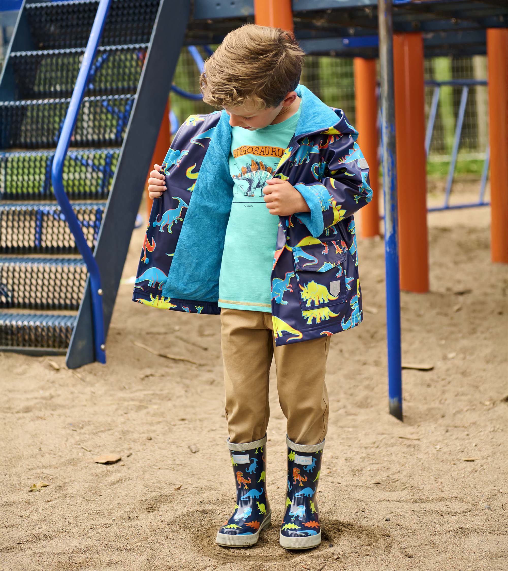 Boys Neon Dinos Rain Jacket