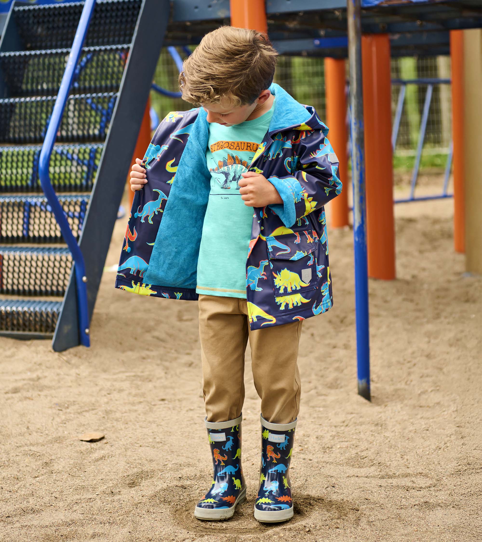 Boys Neon Dinos Rain Jacket