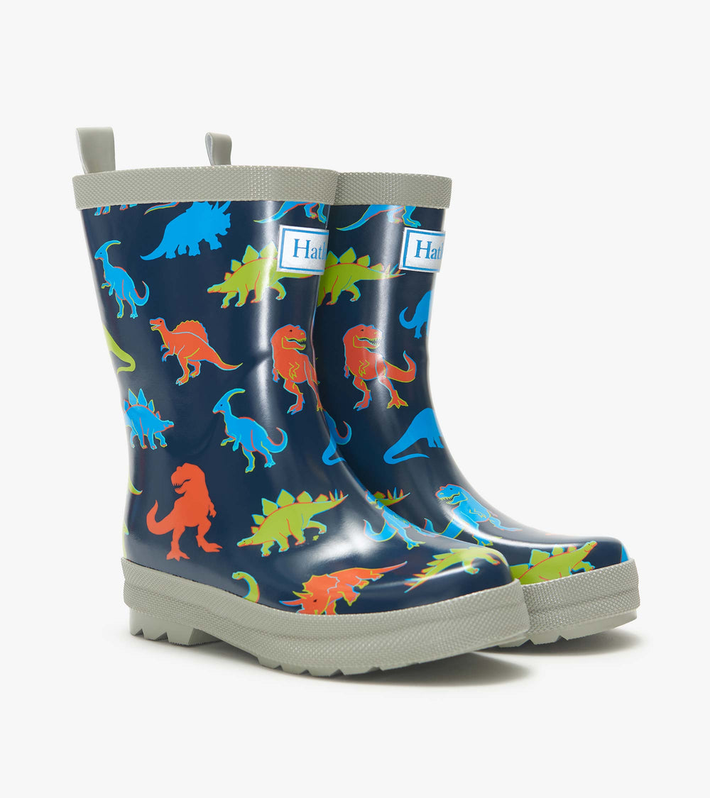Boys Neon Dinos Shiny Rain Boots