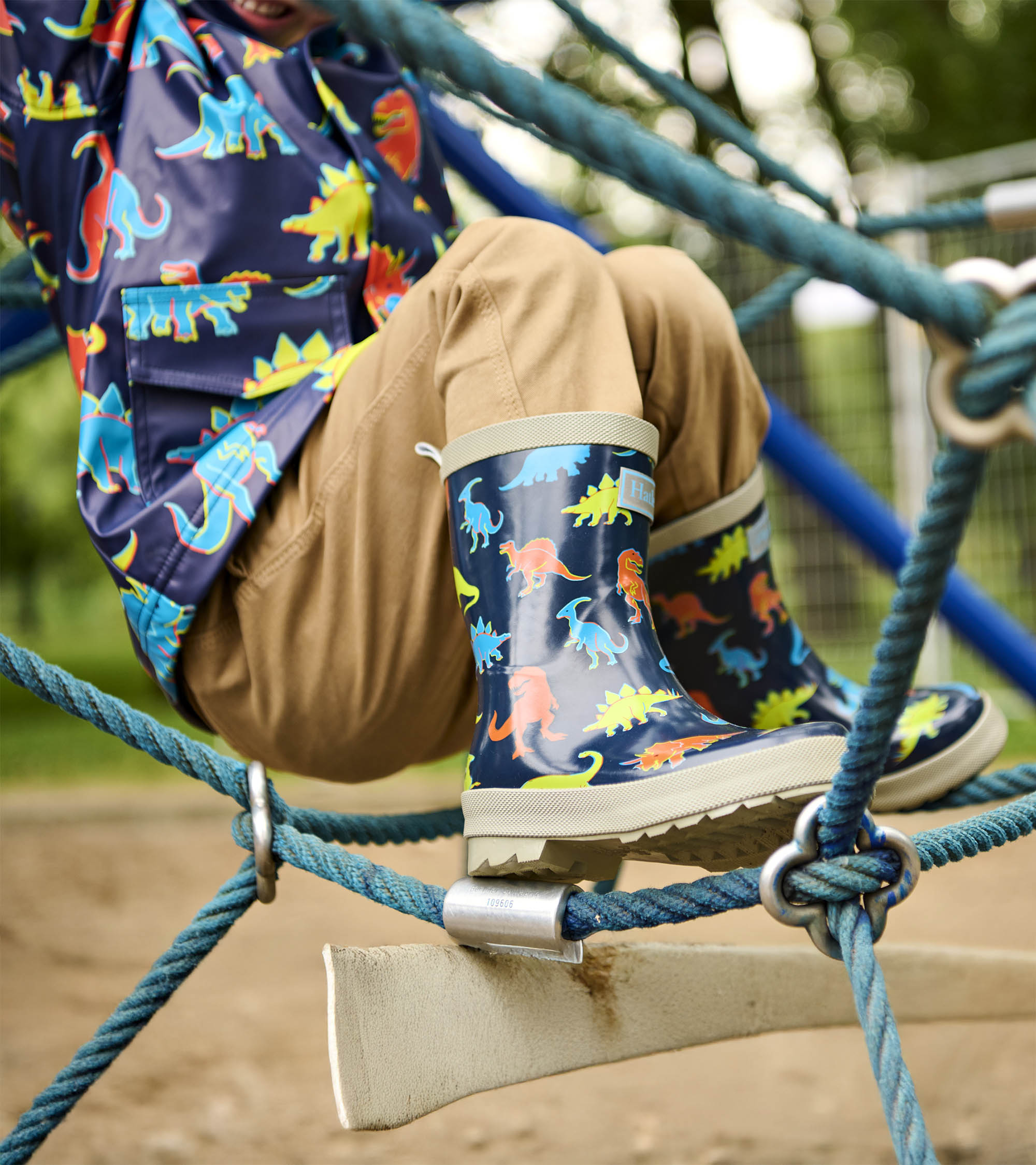 Boys Neon Dinos Shiny Rain Boots