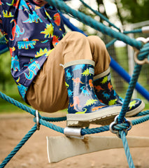 Boys Neon Dinos Shiny Rain Boots
