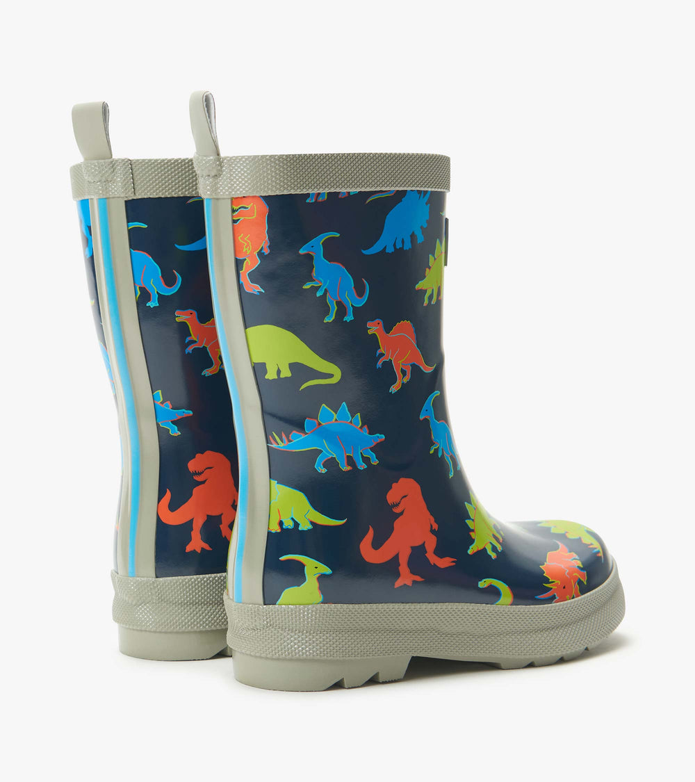 Boys Neon Dinos Shiny Rain Boots